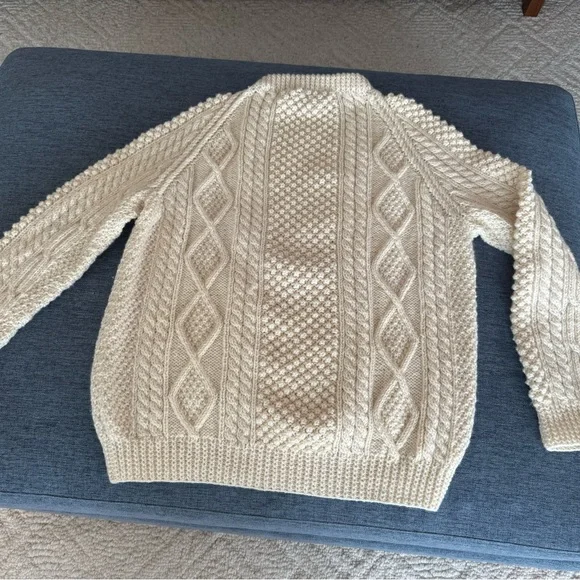 Irish Aran Handknit Wool Ivory Sweater for Men - Picture 3 of 11